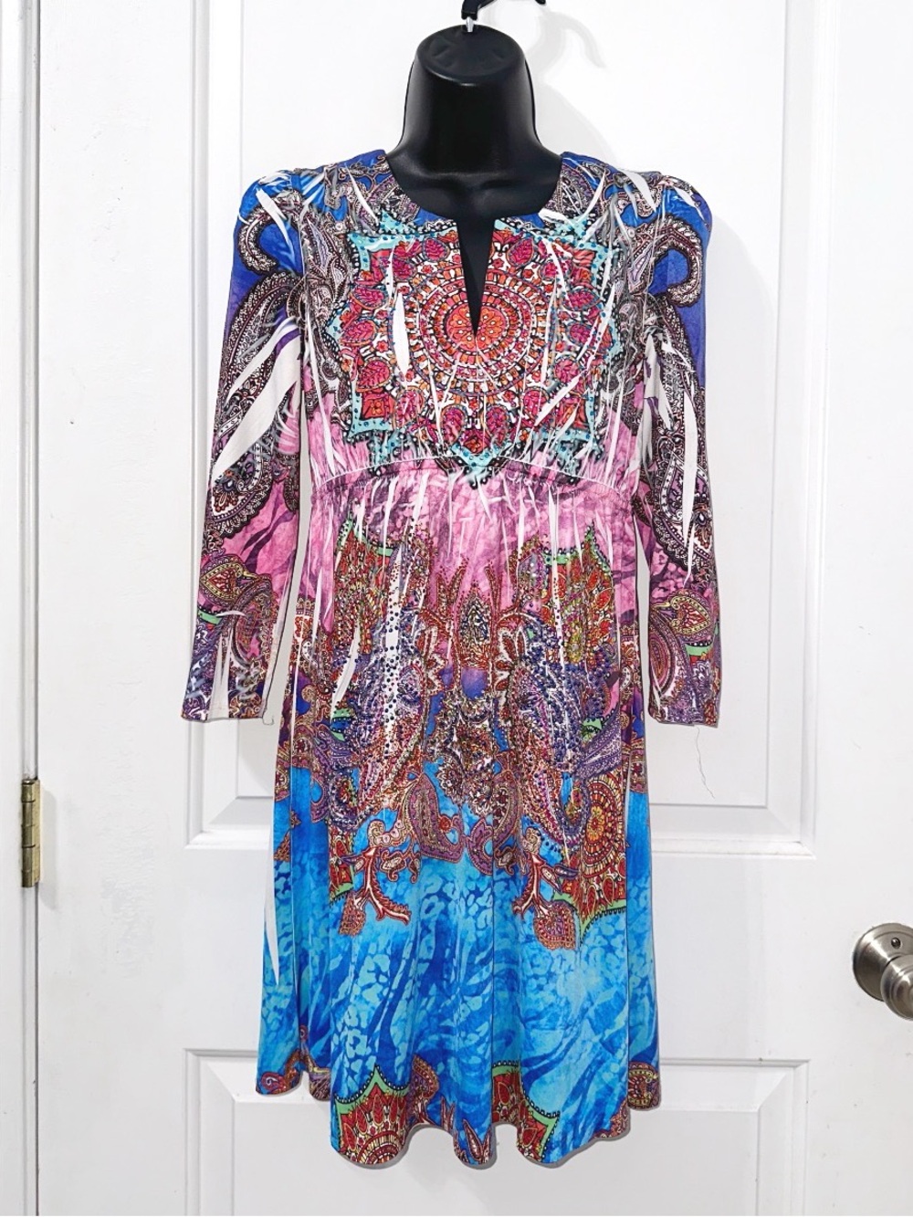 S-Twelve V-neck mini dress showcases an eye-catching kaleidoscopic paisley print